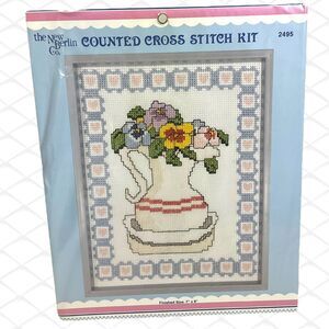 The New Berlin Co. Counted Cross Stitch Kit #2495 Pitcher with Pansies 7” x 9”